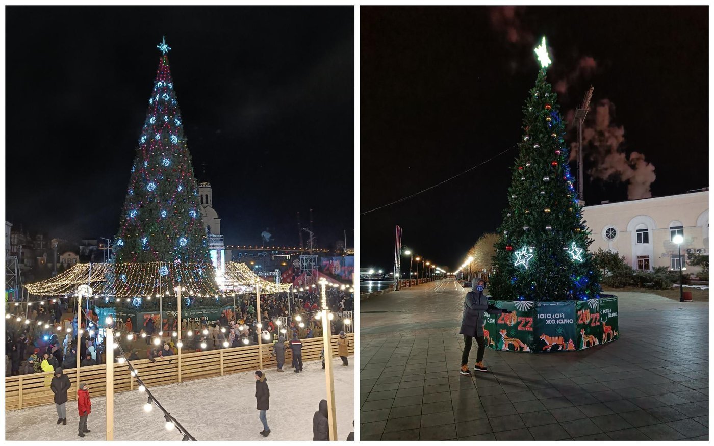 Слева — ёлка, где проходили основные новогодние гуляния. Справа — центральная ёлка по мнению Яндекса