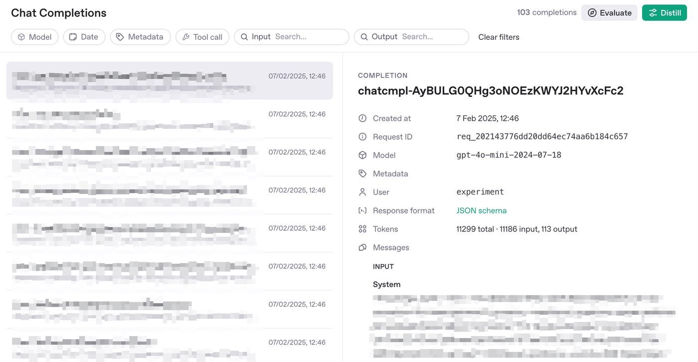 Окно в интерфейсе OpenAI, где можно посмотреть сохраненные запросы. <br>
P.s. Справа вверху две крутые волшебные кнопки