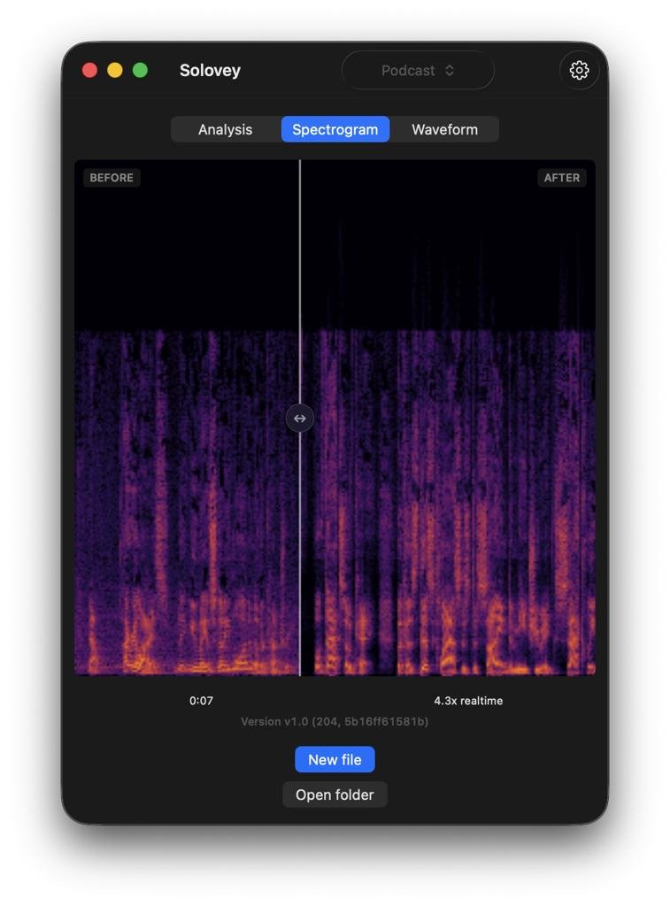 Solovey — это macOS-приложение для очистки и улучшения речи в аудио