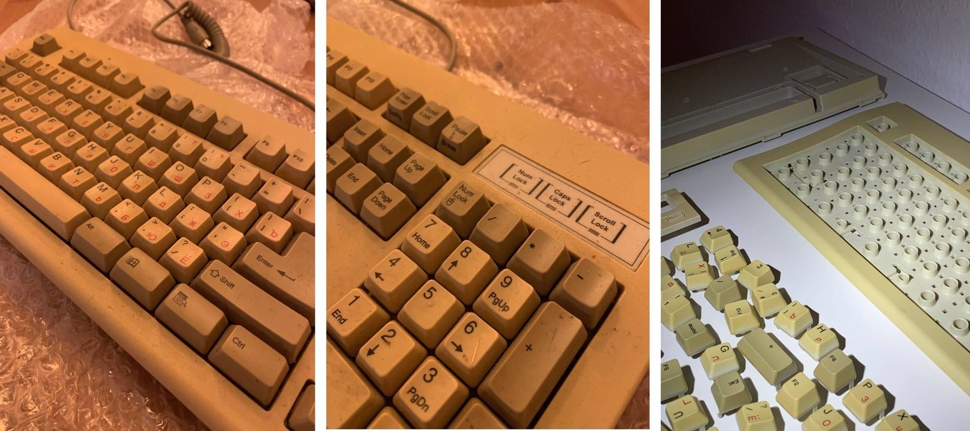 грязная, пыльная, пожелтевшая клавиатура "до"