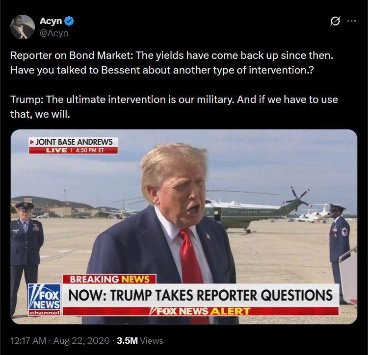 На днях тут еще Трамп намекнул в интервью, что для решения проблем с госдолгом пора начинать бомбить Уолл-стрит, такие дела [Источник: Twitter] 