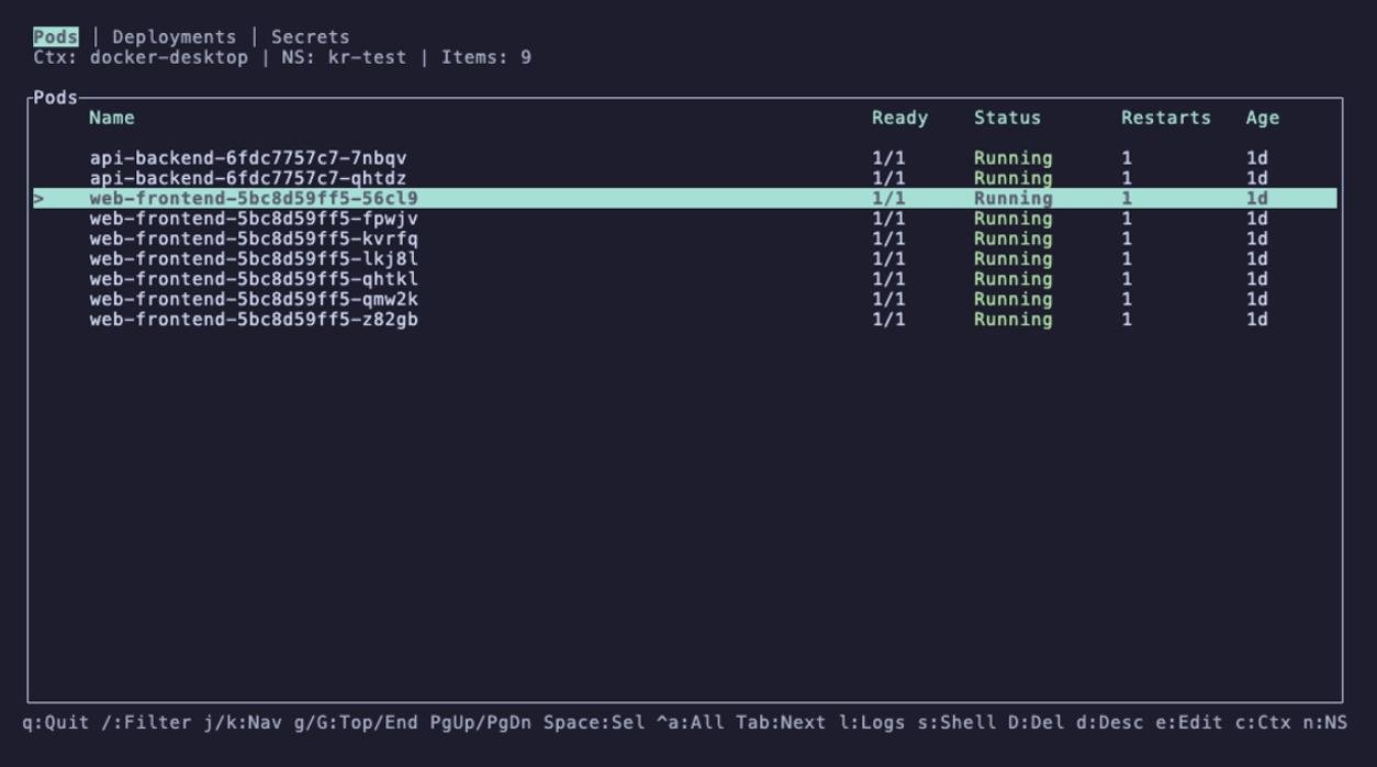 просмотр подов и деплойментов с фильтрацией по имени и/или статусу