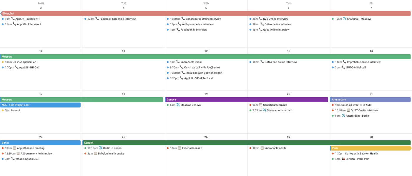 Вот так выглядел мой календарь в сентябре 2018, но обо всем по порядку
