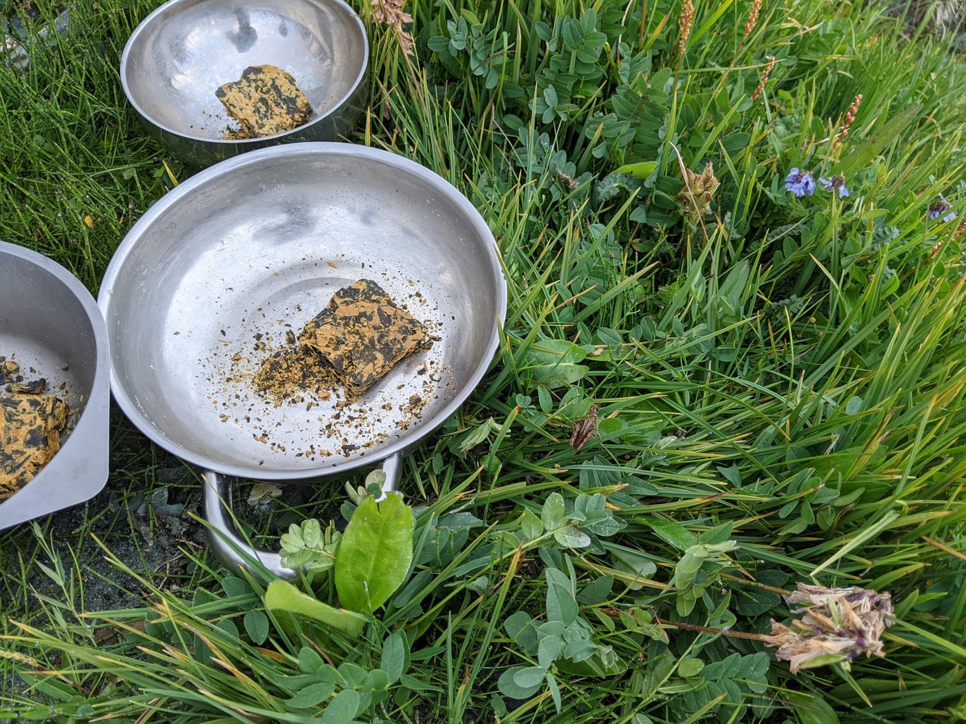 Порционная суповая база, которую не нужно кипятить, ждет заливки бульоном даси с сушеным мясом и овощами