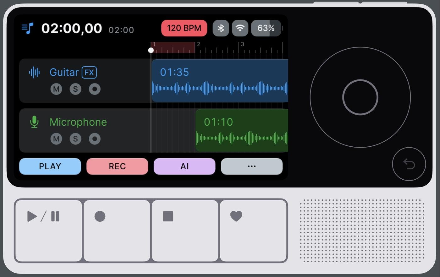 Экран DAW с AI-функциями — аранжировщиком и стем-сплиттером