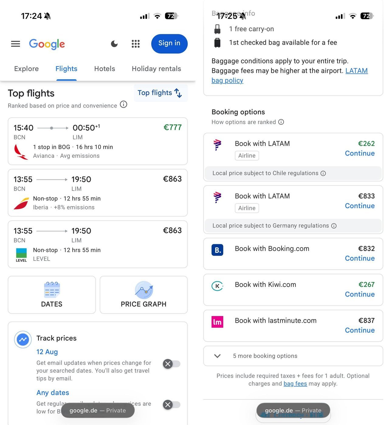 Google Flights и разница в стоимости на разных локалях