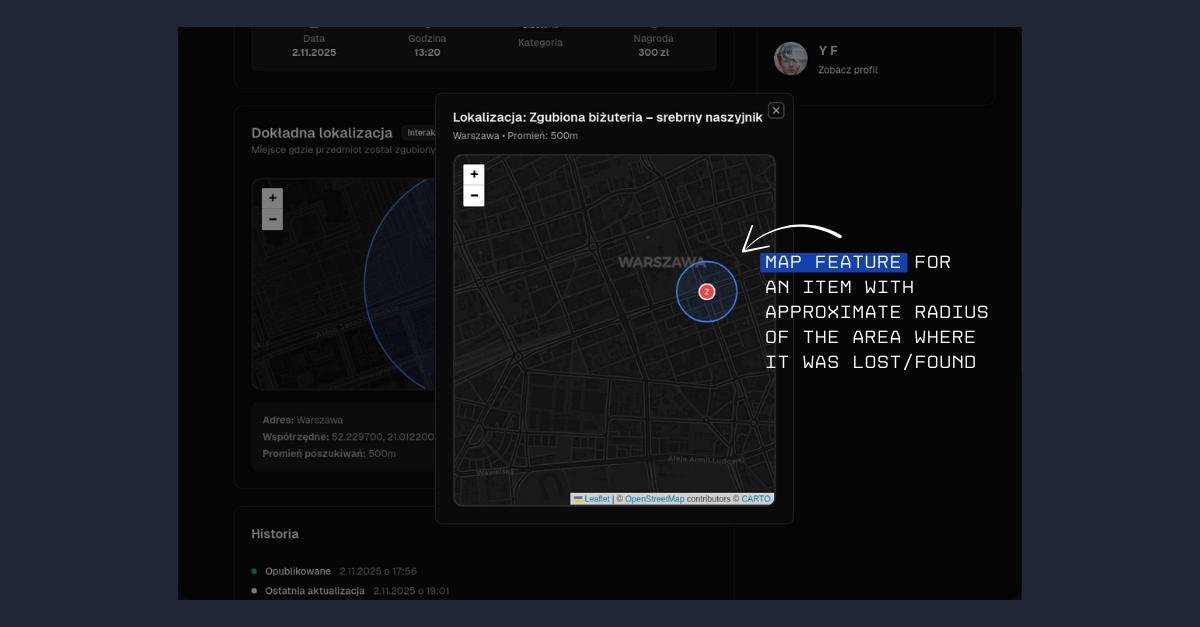 Страница поста: карта локации