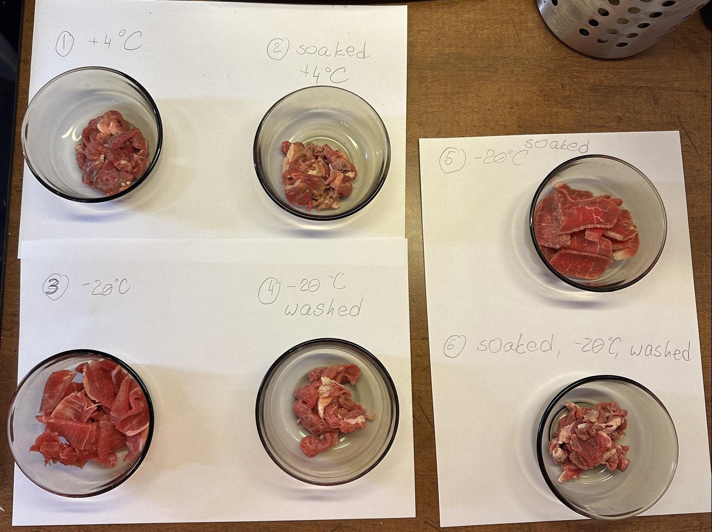 В каждой мисочке лежит одна и та же масса мяса