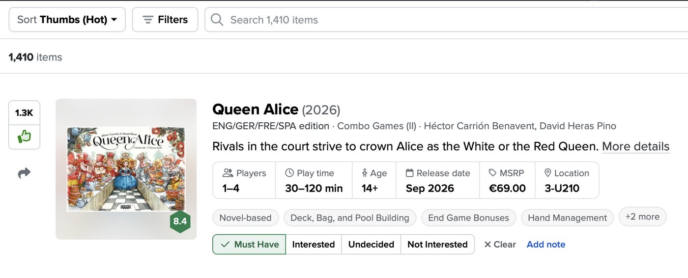 В этом году самой залайканной на BGG стала Queen Alice