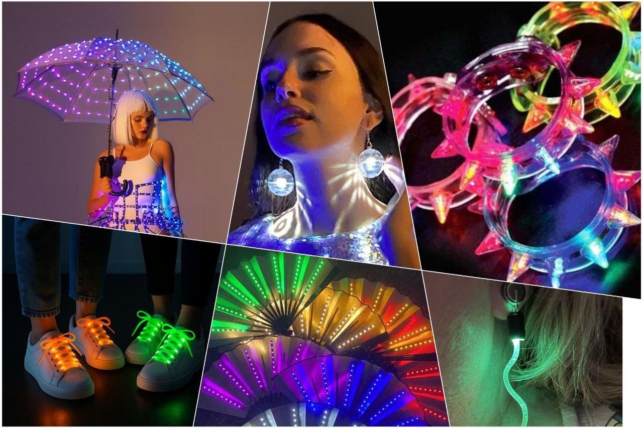 в целом любые другие светящиеся аксессуары: всё что светится, хотя обычно этого делать не должно имеет шансы произвести фурор